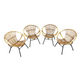 Set de 04 fauteuils corbeille adulte en rotin osier années 1950/60s vintage