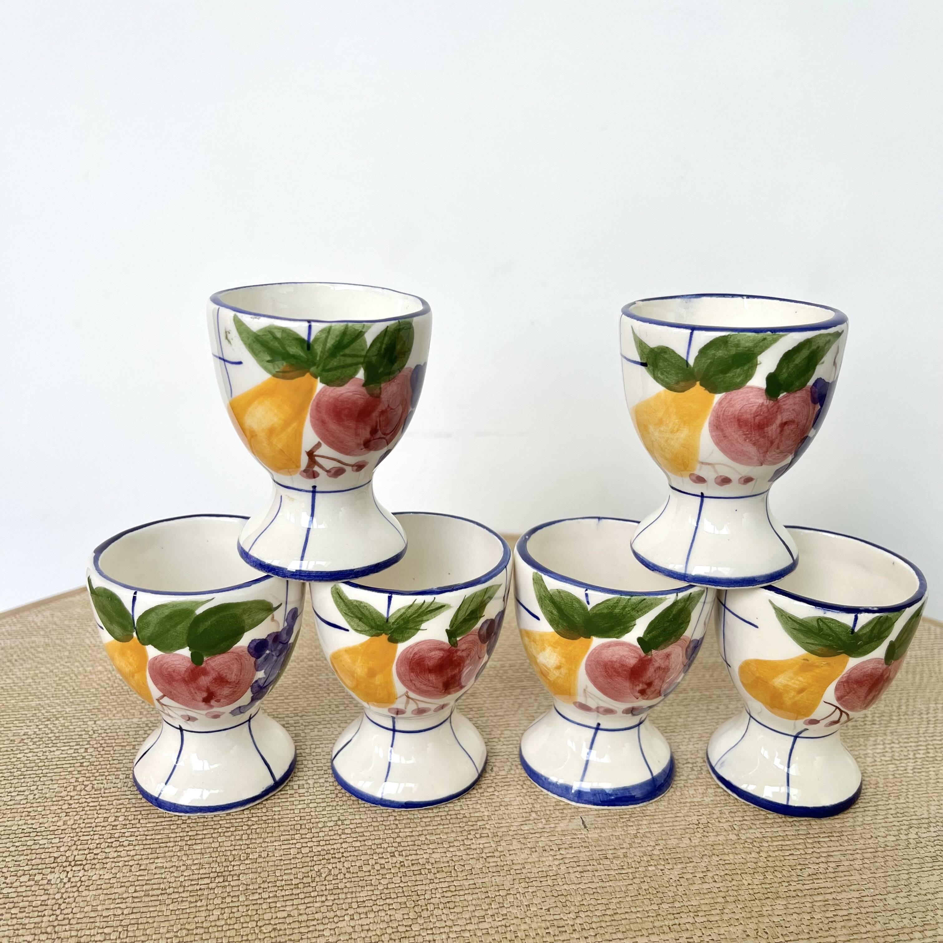 6 vintage earthenware egg cups