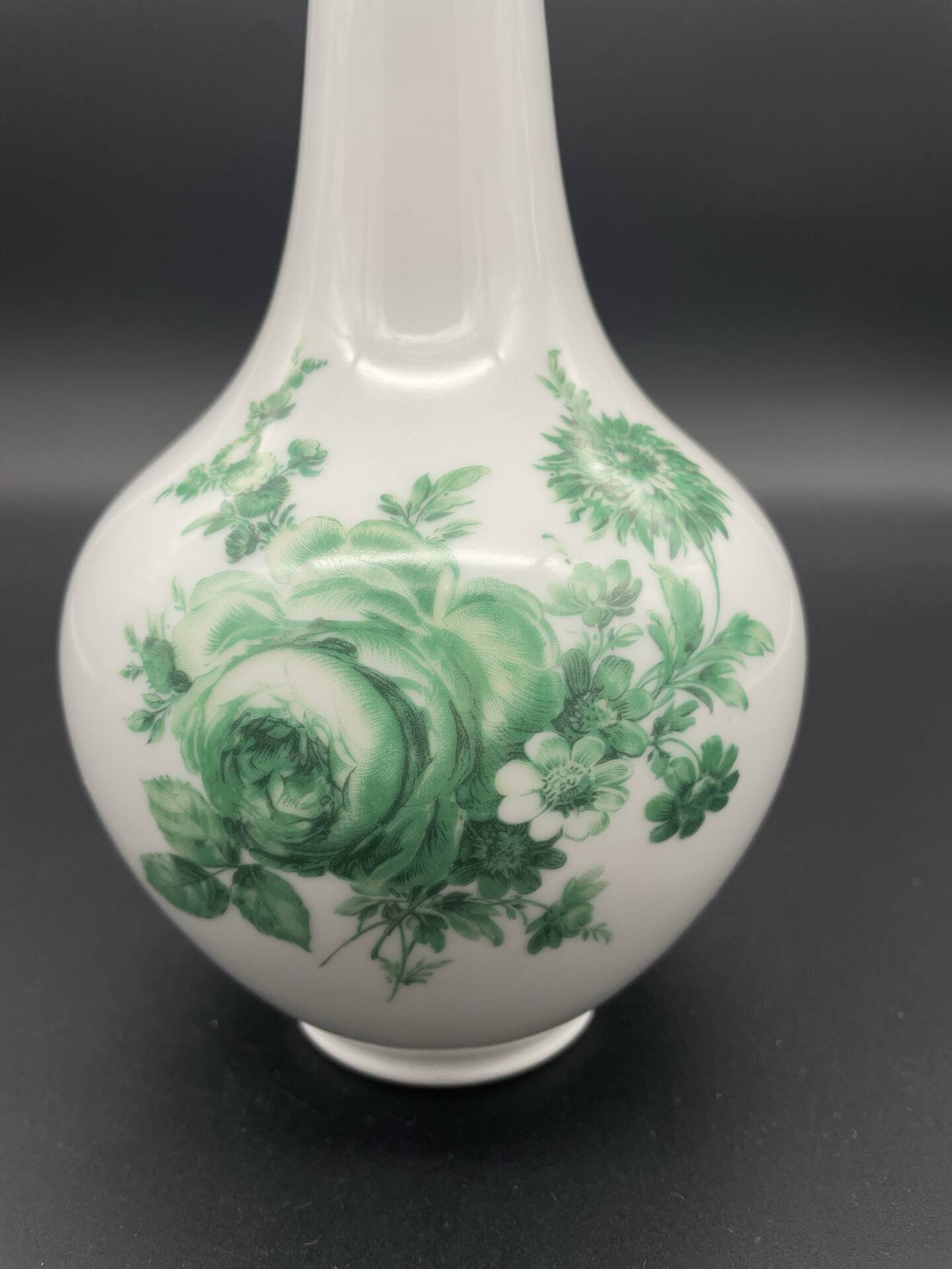 Large vase Royal Porcelain Bavaria with green flowers, 1960s.