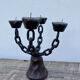 Brutalist iron and wood chain candle holder from the 1970s