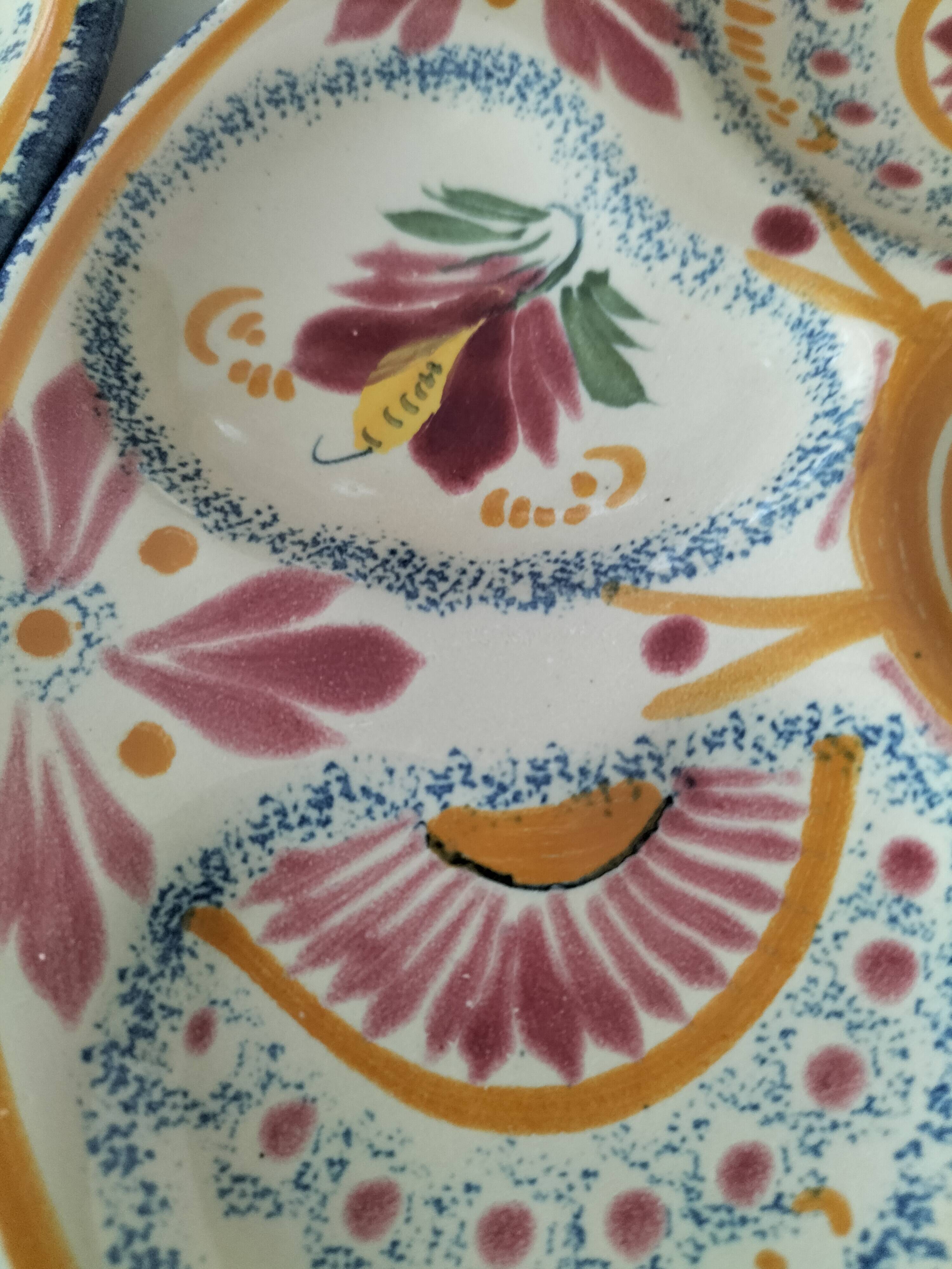 6 oyster plates Henriot Quimper decor 137 hand-painted
