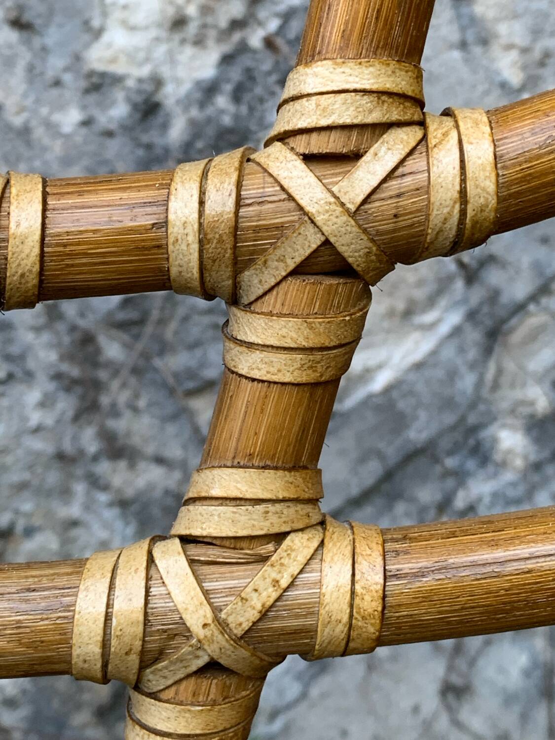 Rattan and leather headboard 140cm vintage 1970