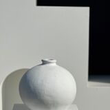 Handcrafted terracotta ball vase painted white H:24 D:26