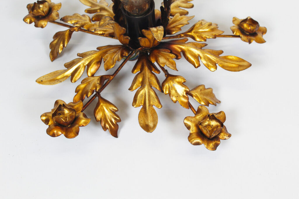Medium size gilded floral flush mount light, Germany 1960s