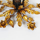 Medium size gilded floral flush mount light, Germany 1960s