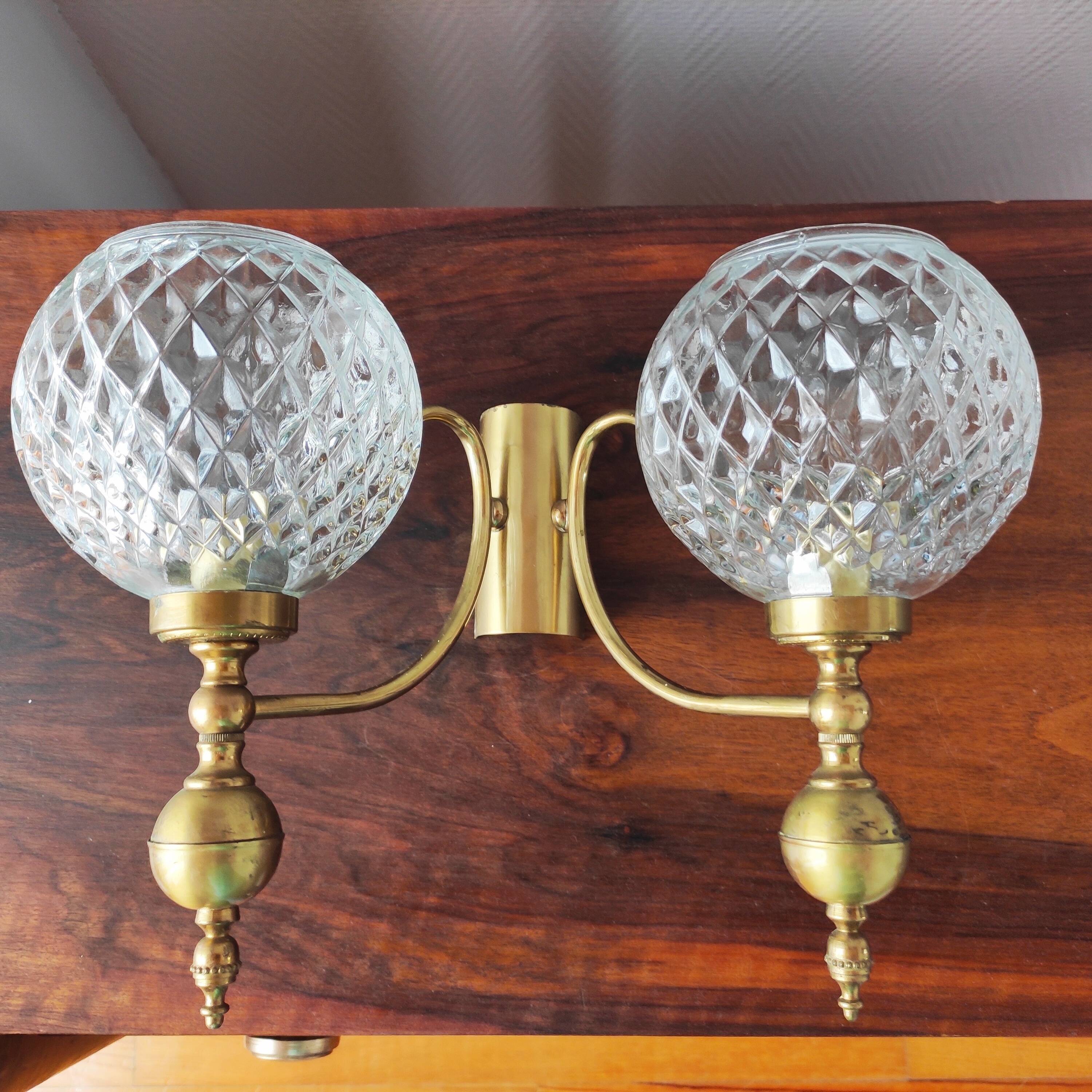Set of 4 vintage glass globe wall lights