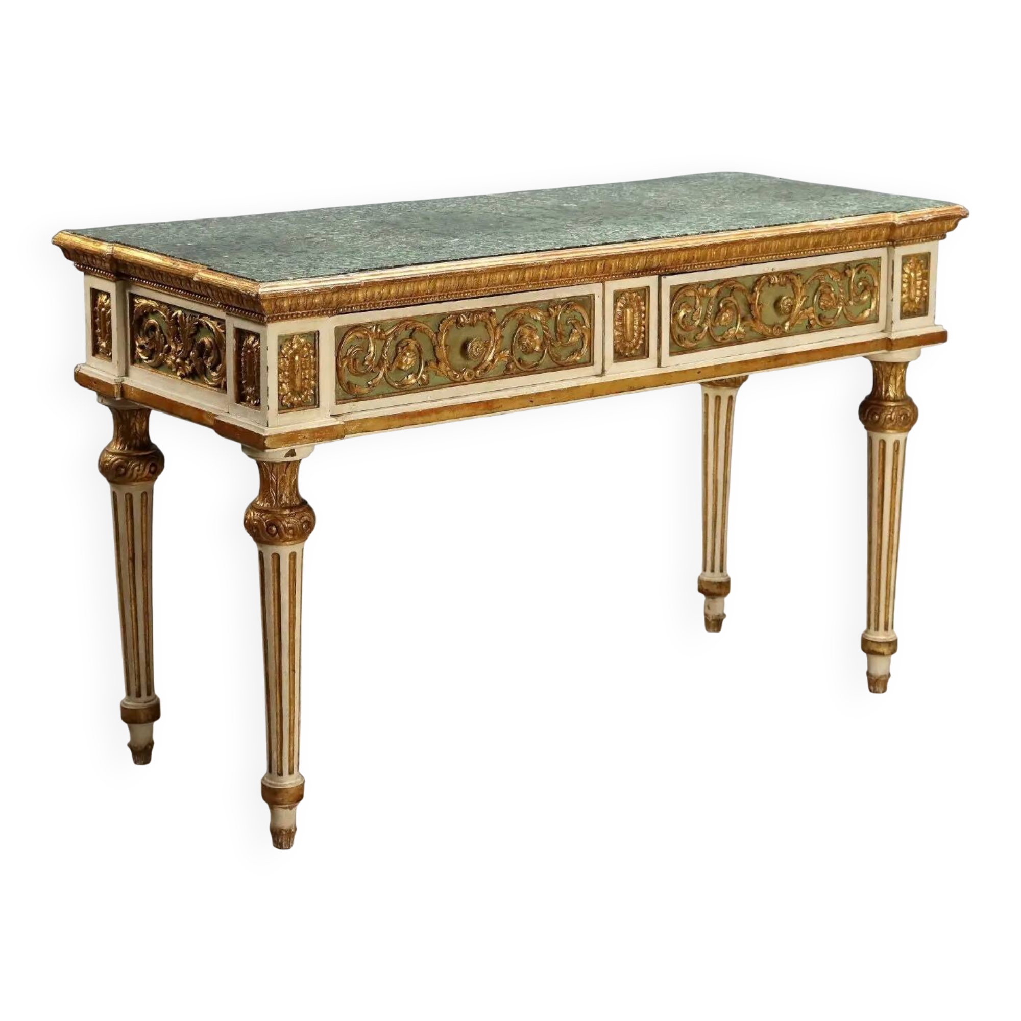 Table éclectique ancienne en bois laqué et marbre, Italie, XIXe siècle