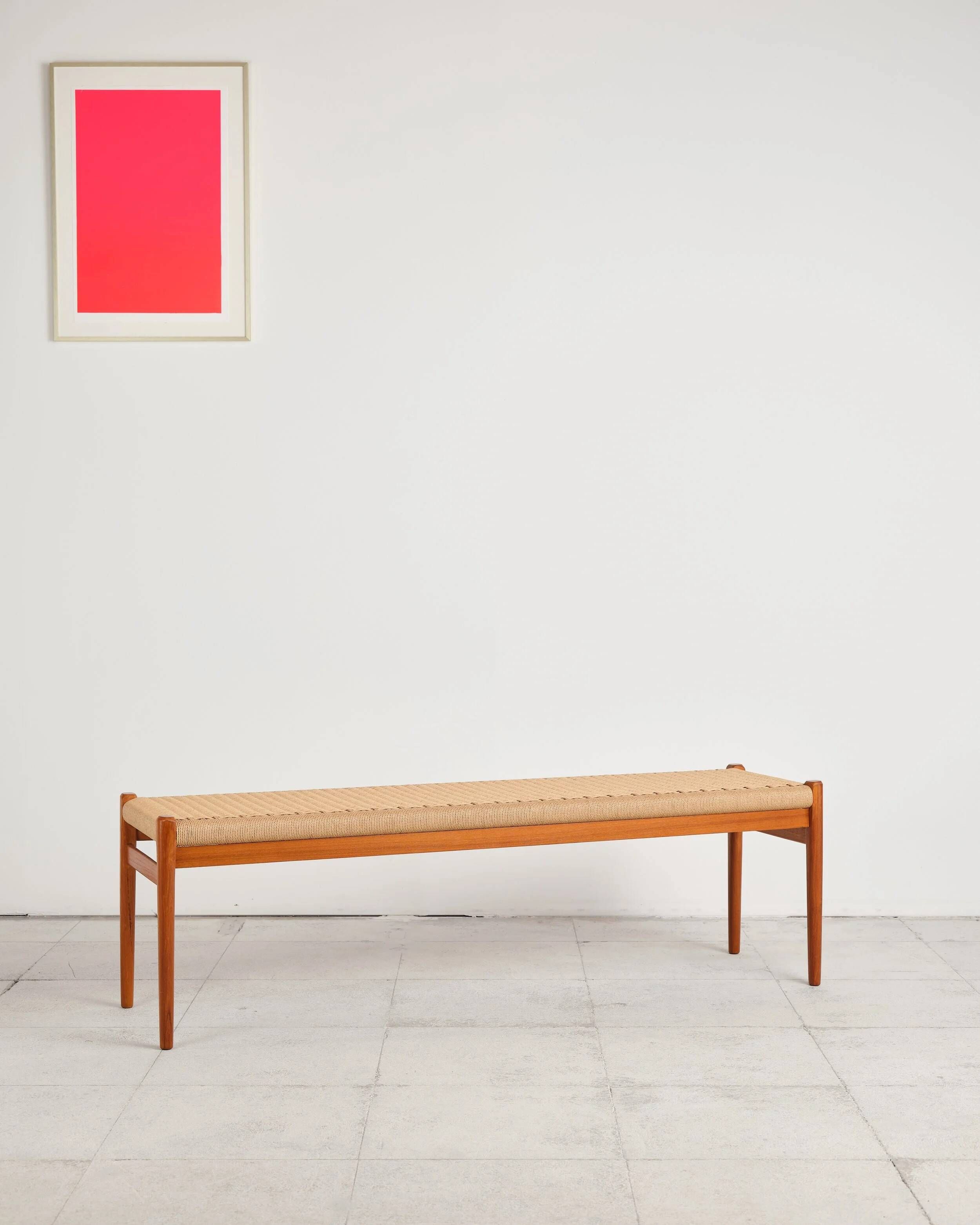 Large teak and rope bench by Niels O. Møller, Denmark, 1960s.