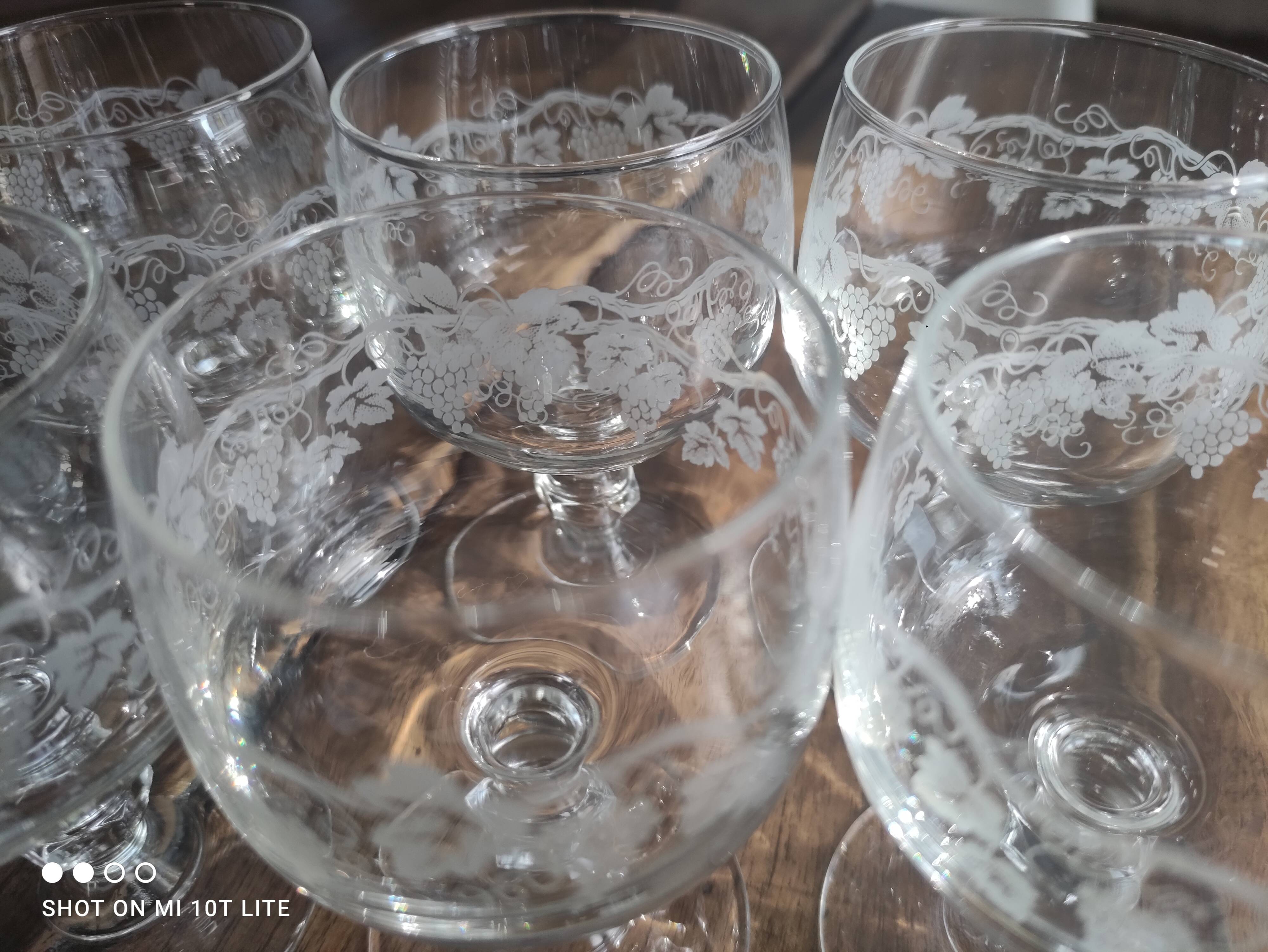 Lot de 6 verres à vin vintage buvant filigrané grappes de raisin