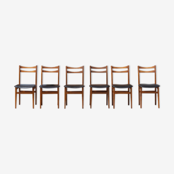 Set of 6 Scandinavian chairs in beech and black skaï, 1960s