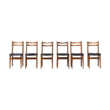 Set of 6 Scandinavian chairs in beech and black skaï, 1960s