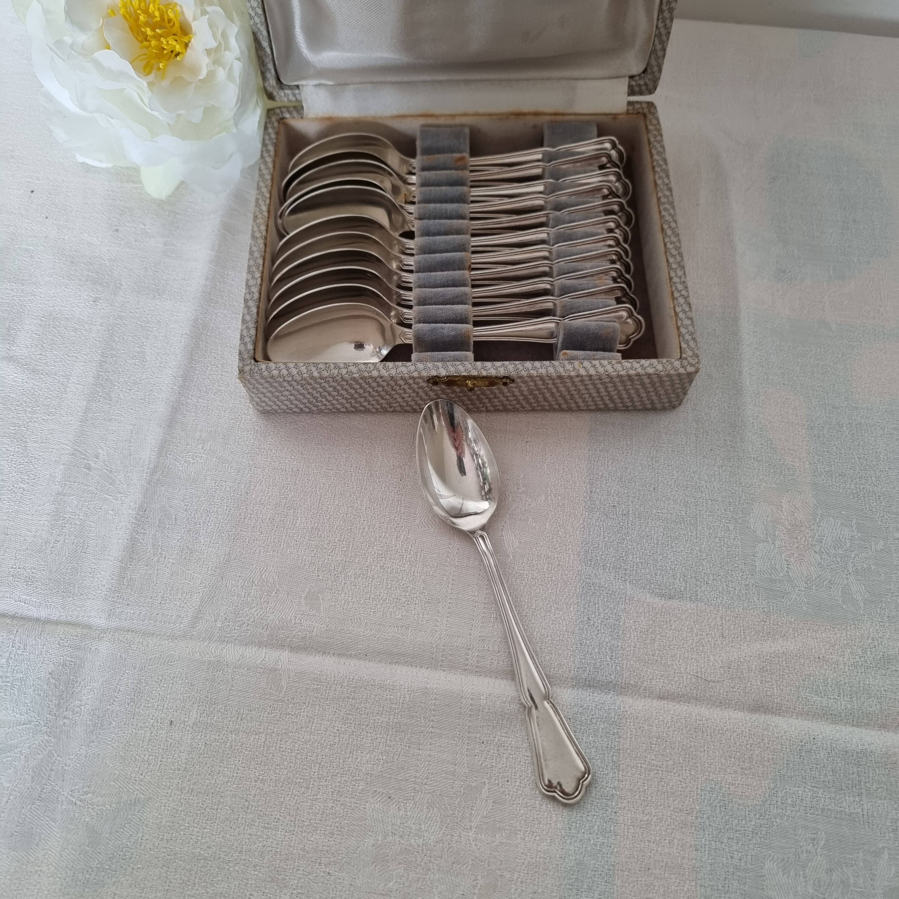 Set of 12 silver-plated coffee or dessert spoons from the E brand