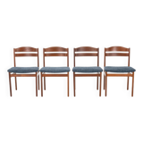 Set of 4 vintage dining chairs in teak and blue fabric