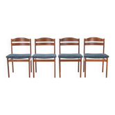 Lot de 4 chaises de salle à manger vintage en teck et tissu bleu