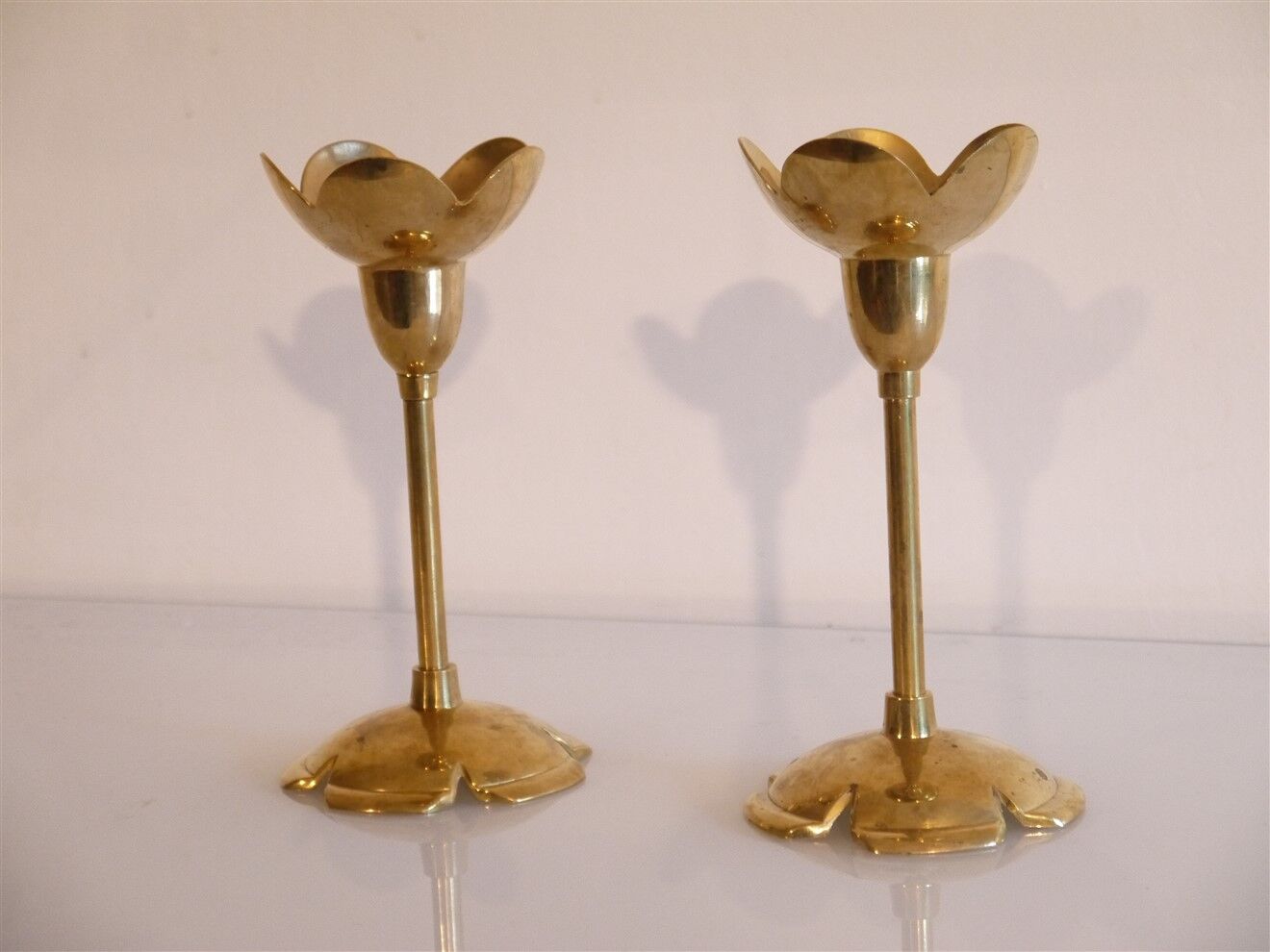 Pair of vintage Scandinavian brass candle holders 1960