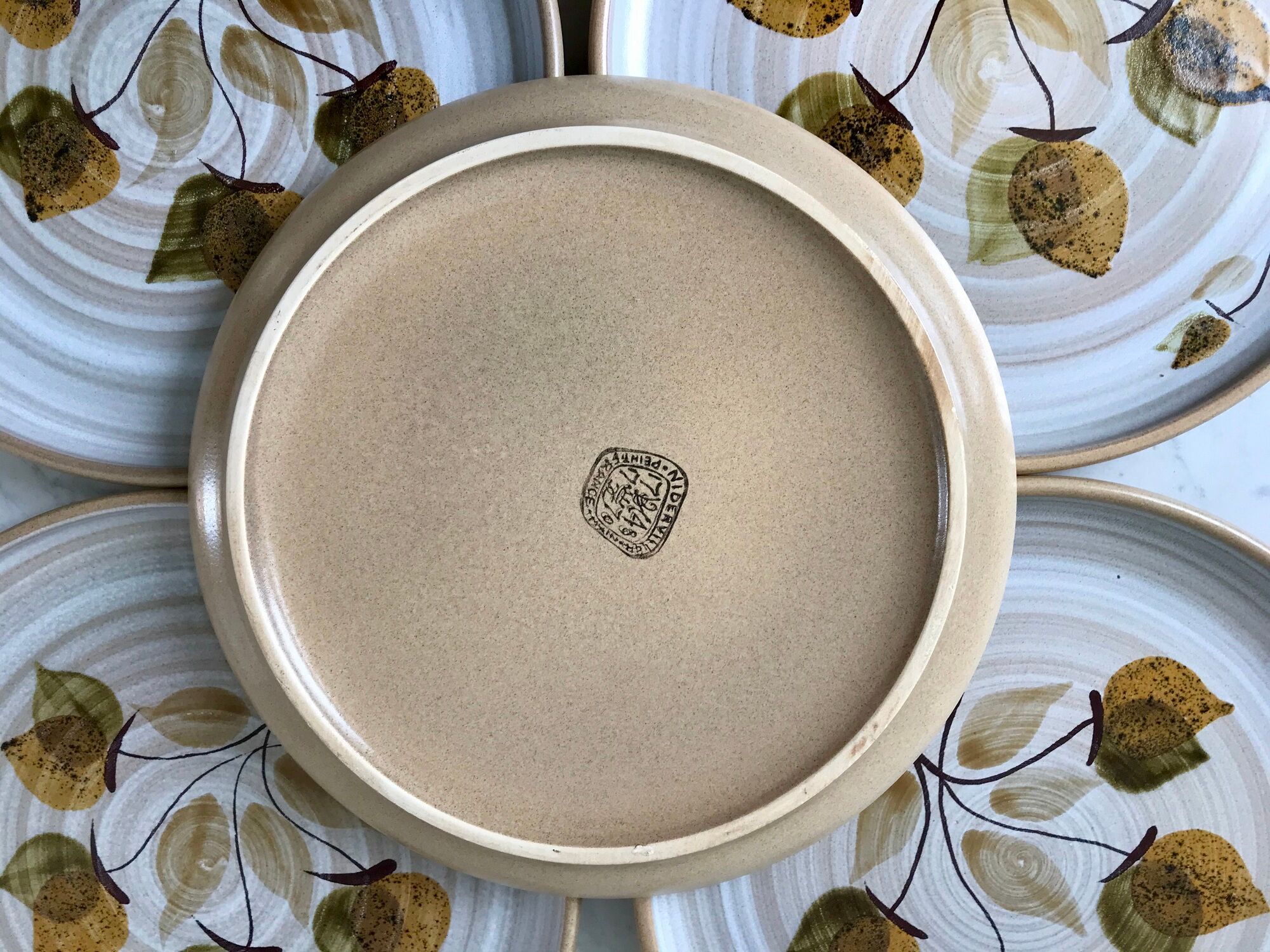 set of 5 stoneware dessert plates Niderviller Doria Ste Radegonde hand painted white years