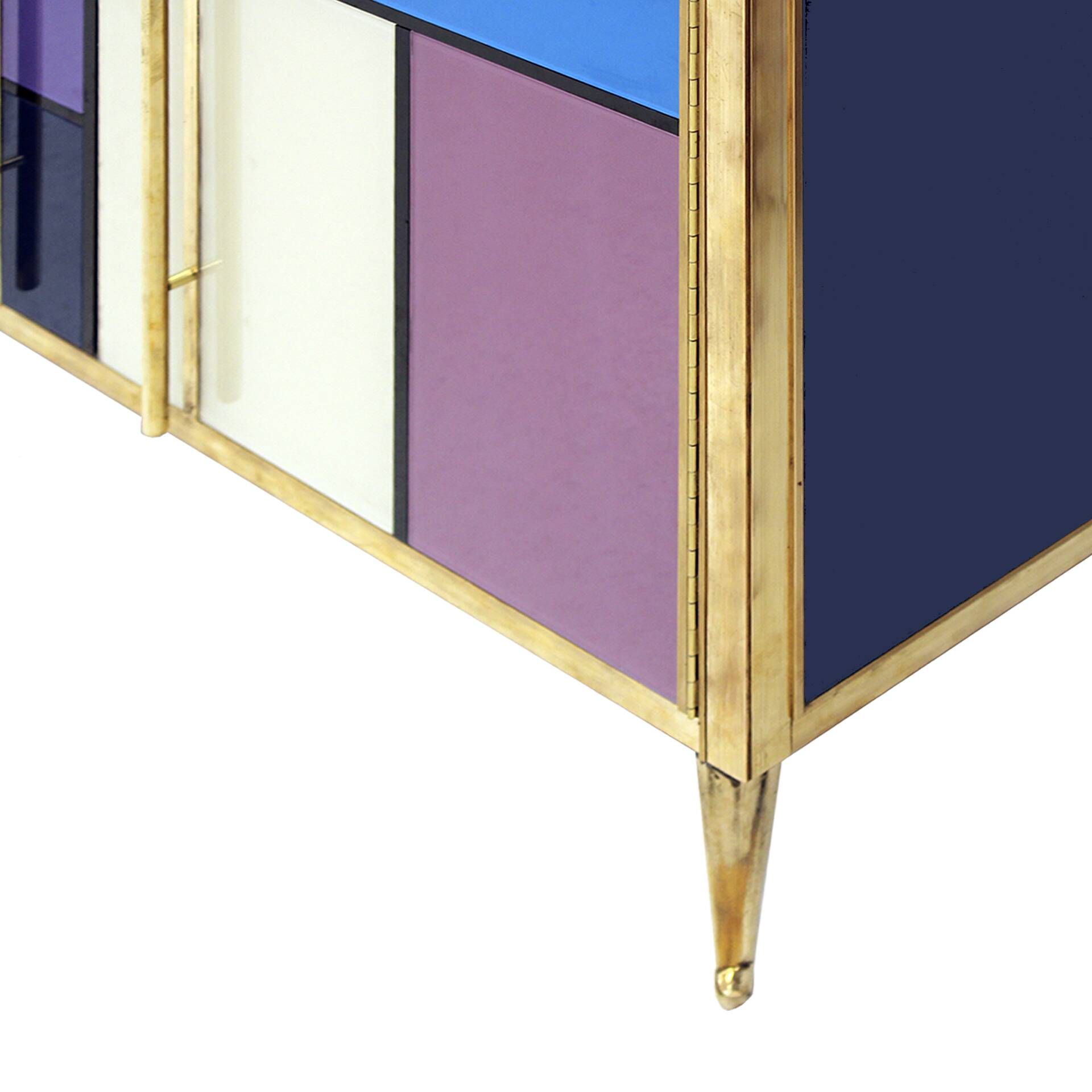 Mid-Century Modern Italian Sideboard in Solid Wood and Coloured Glass