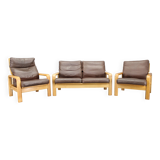 1970s L. Olsen & Søn Oak and Leather Living Room Set, Denmark