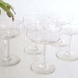 Set of 5 chiseled glass champagne cups