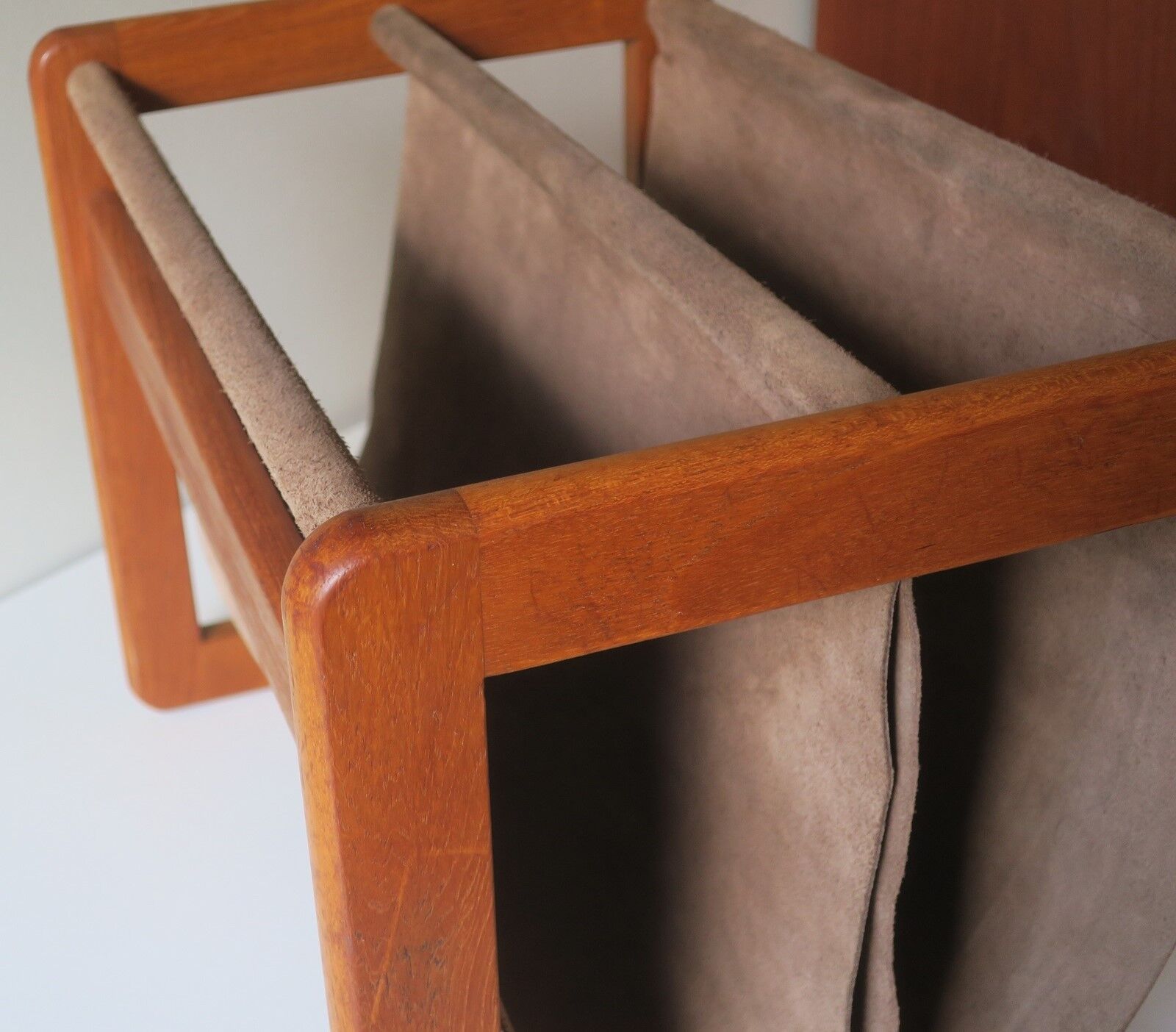 Aksel Kjersgaard teak and suede leather magazine rack 1960