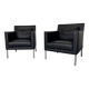 2 fauteuils de salon modernistes allemands en cuir noir et acier de Walter Knoll