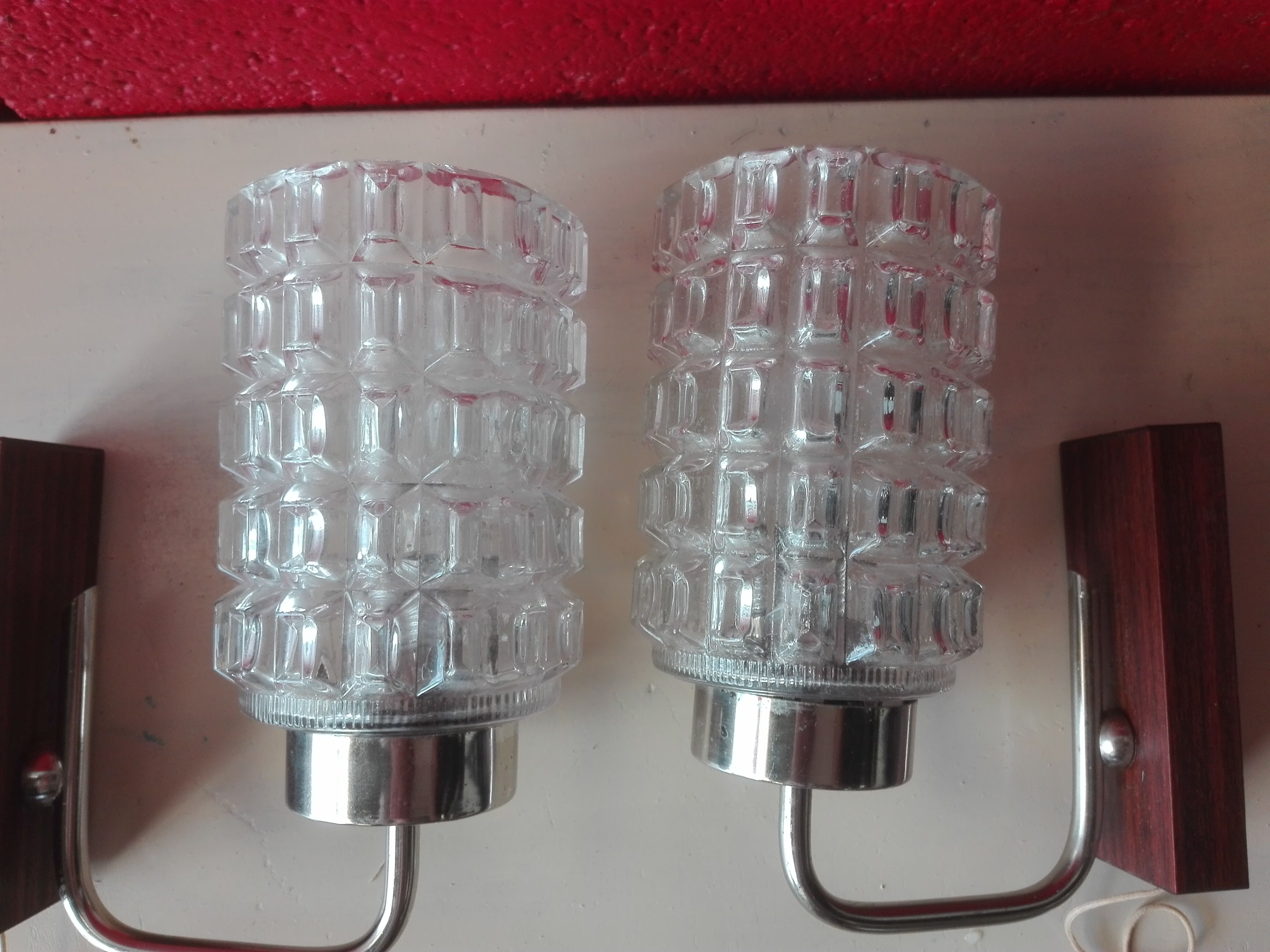 Pair of vintage chrome and glass wall lamps