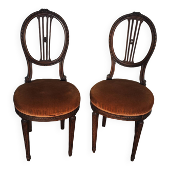 Paire de chaise style louis XVI velour marron ambré