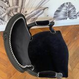 Vintage - Louis XV style armchair - Completely redone - Black velvet 100% cotton - Galon Houlès