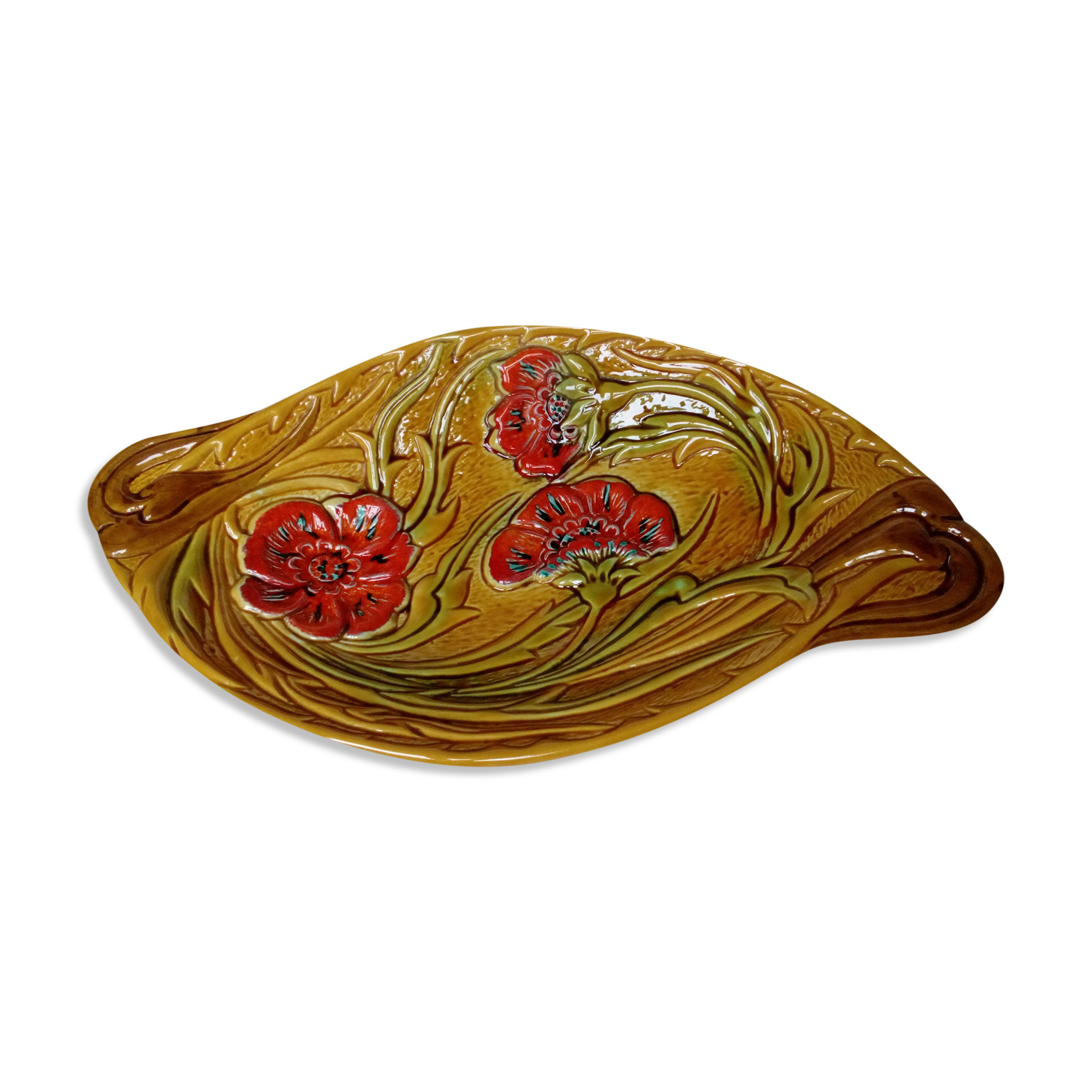 Fruit cup, ceramic pocket pocket enamelled flowers decoration