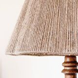Turned wood lamp and jute lampshade
