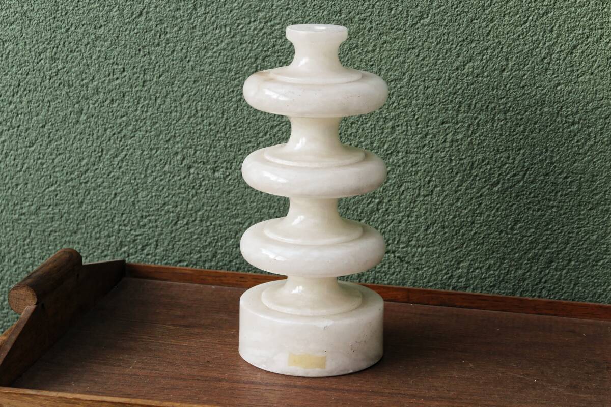 70s designer lamp base, twisted white marble