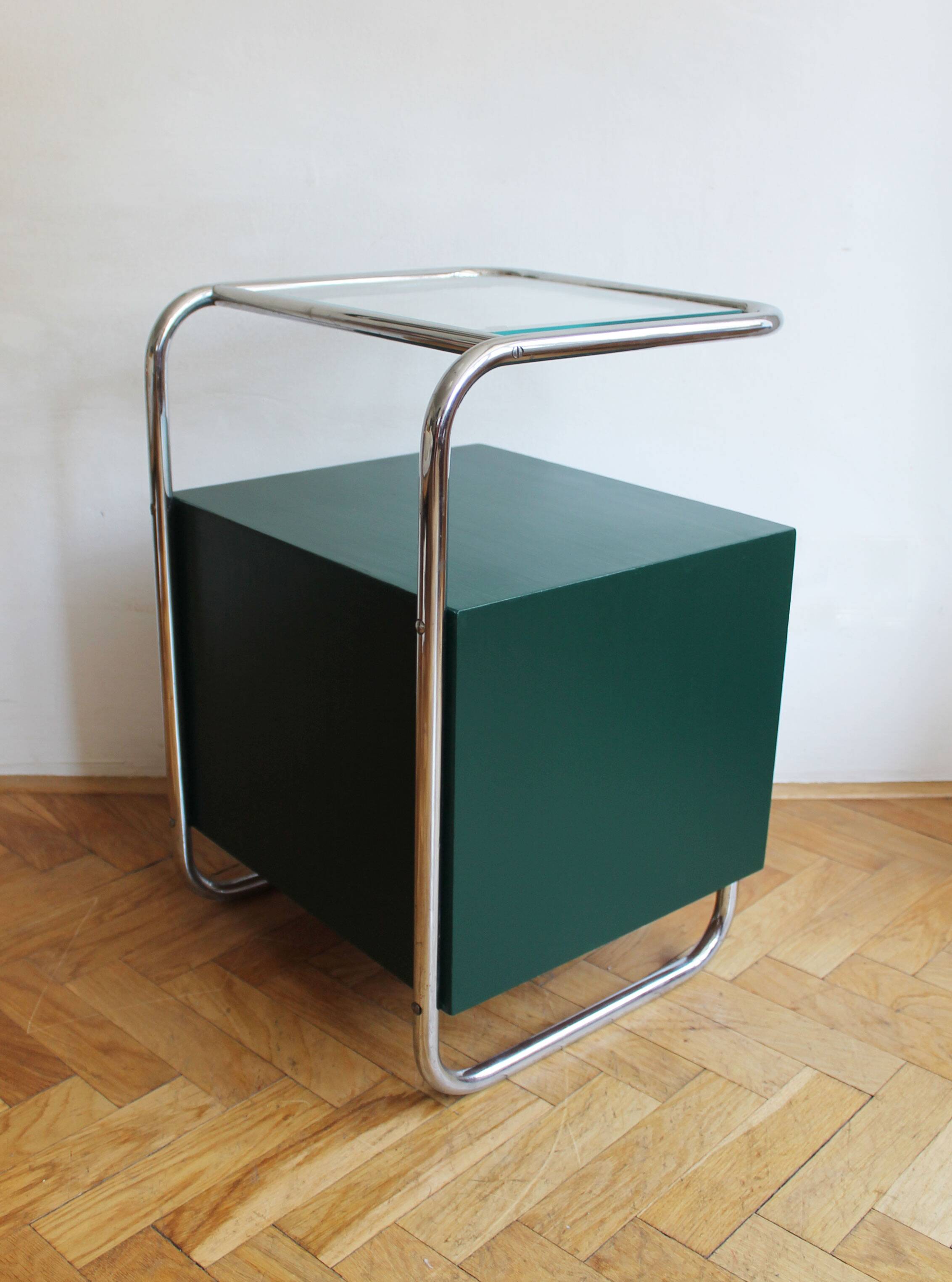Bauhaus Style Tubular Steel Bedside Cabinet, Czechoslovakia 1940s