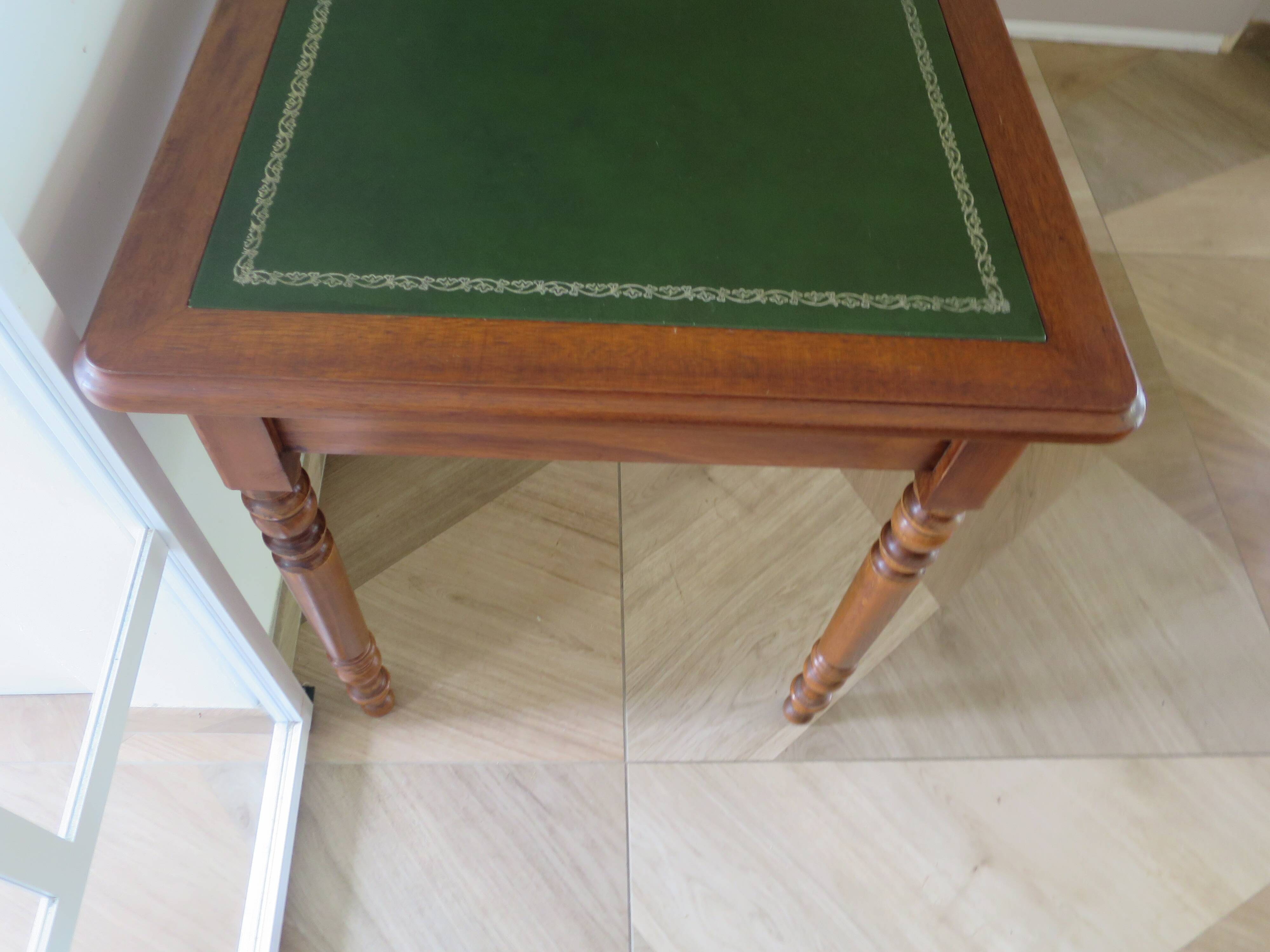 Minister's desk in Louis Philippe style – 2 drawers – cherry wood – green writing pad