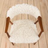 Th. Herlev, Farstrup solid teak chair in natural sheepskin upholstery, Denm