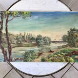 Oil painting on canvas landscape river bellerive bridge signed "morand" vinage