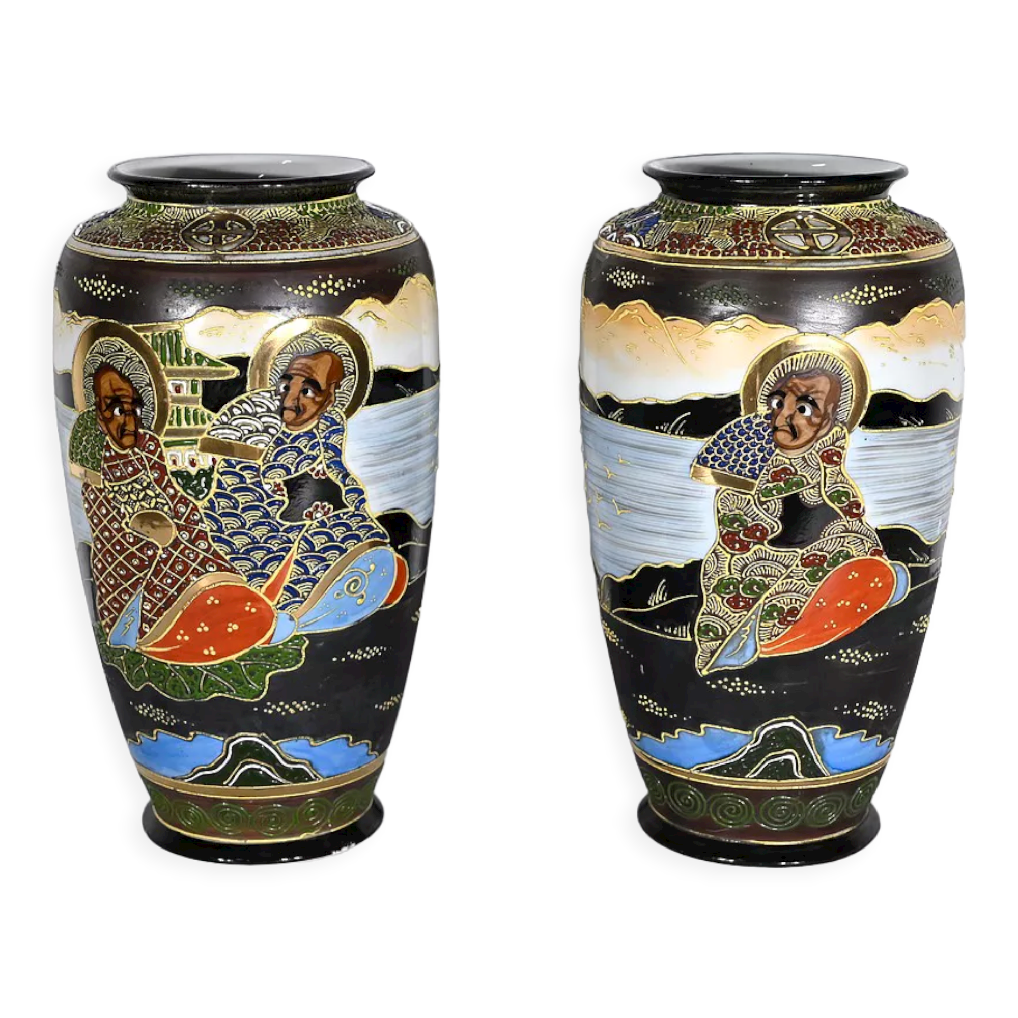 Pair of satsuma vases in japanese porcelain – early twentieth