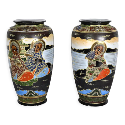 Paire de vases satsuma en porcelaine du japon – début xxe