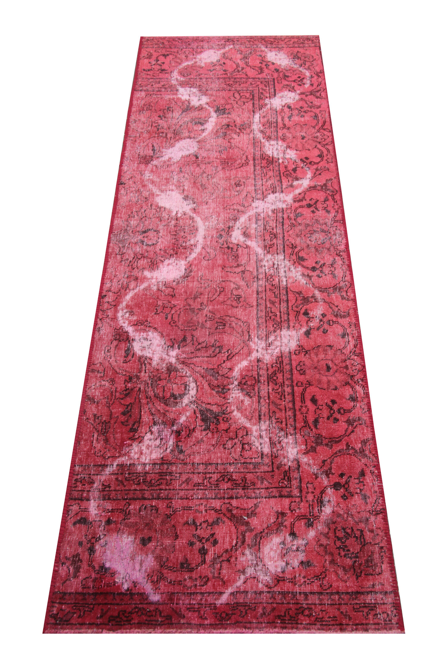 Traditional red wool overdyed persian runner rug handmade oriental carpet- 72x236cm