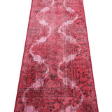 Traditional red wool overdyed persian runner rug handmade oriental carpet- 72x236cm