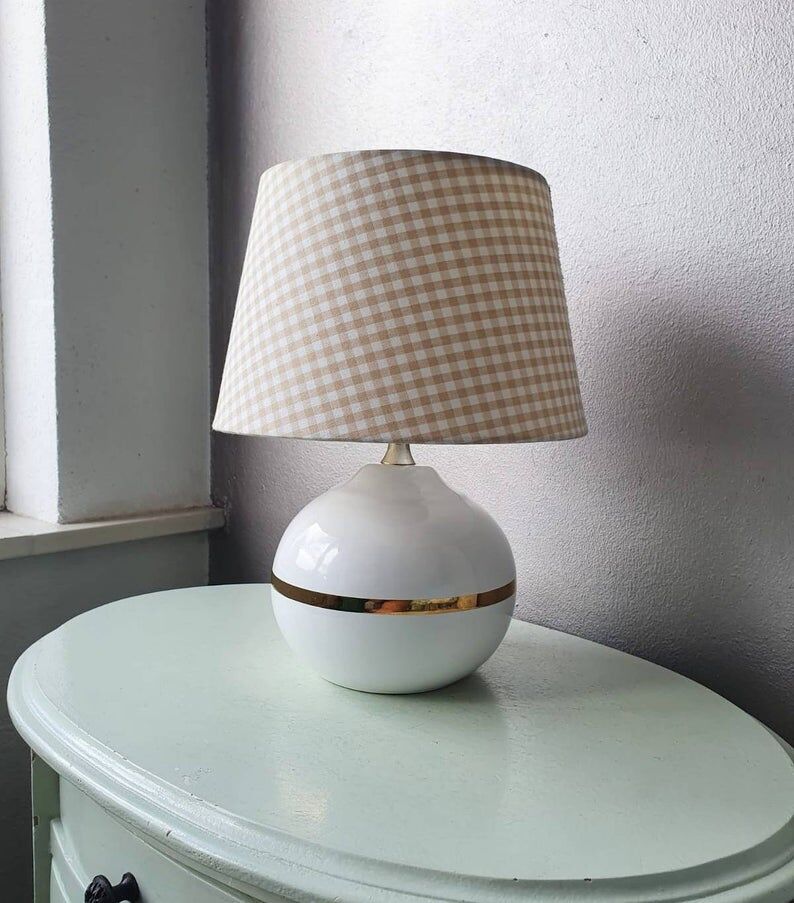 Lampe de table vintage en céramique avec abat-jour en tissu 1980