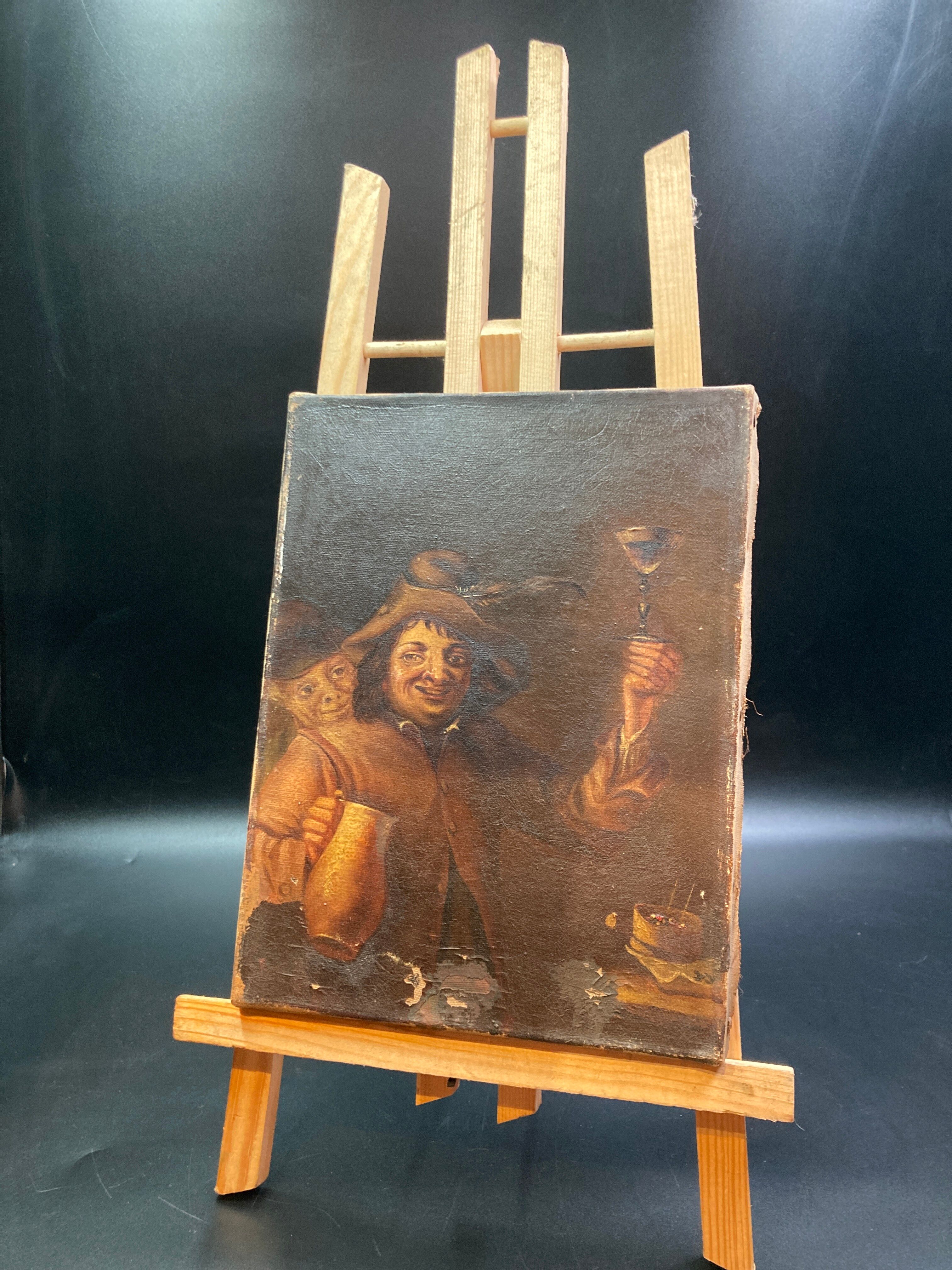 Painting on canvas depicting a man raising a glass of wine