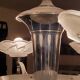 Lustre art déco en métal chromé et verre 6 bras de lumières