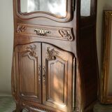 Curved display case in solid walnut, mid-20th century