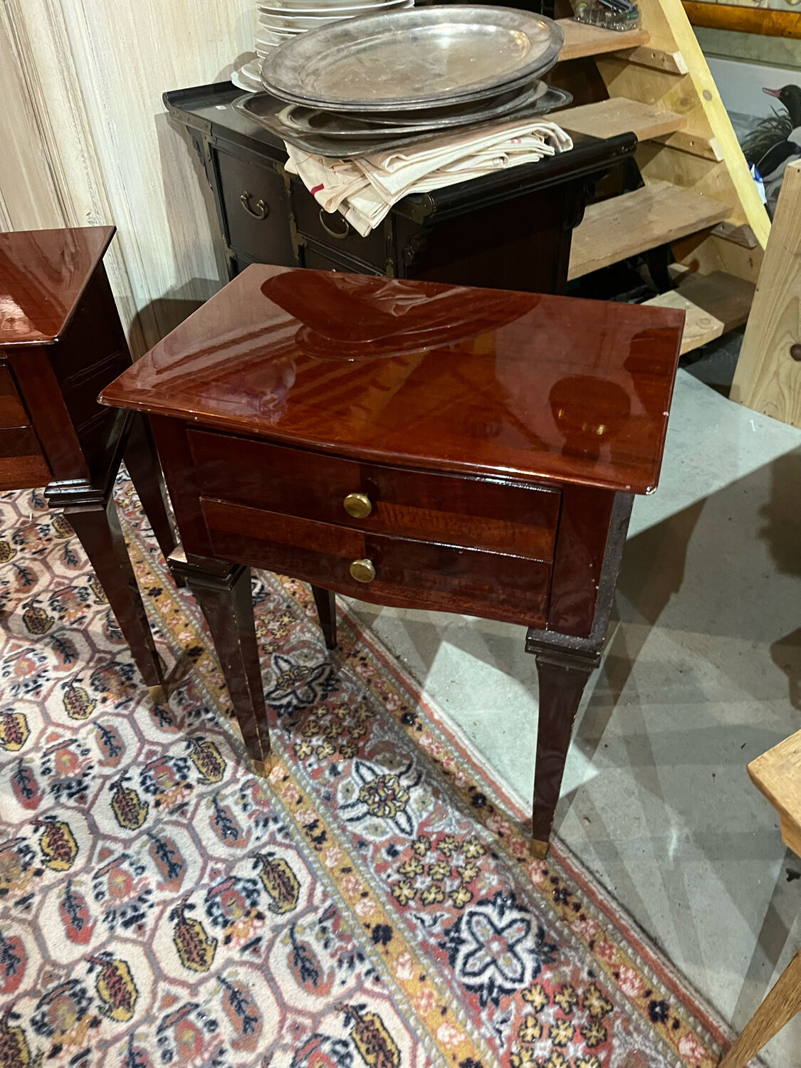 Pair of varnished mahogany bedside tables