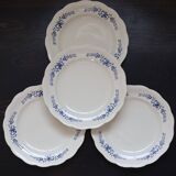 4 vintage white and blue earthenware dinner plates - Floral design