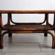 Table basse vintage bambou, rotin et cuir années 60