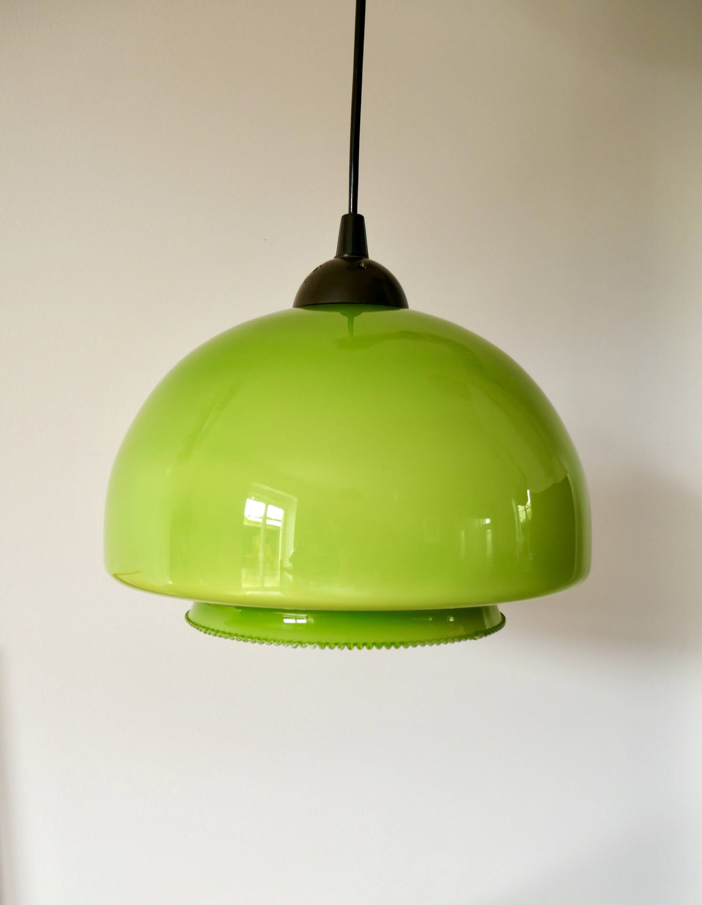 Suspension in green opaline mushroom design 60s-70s