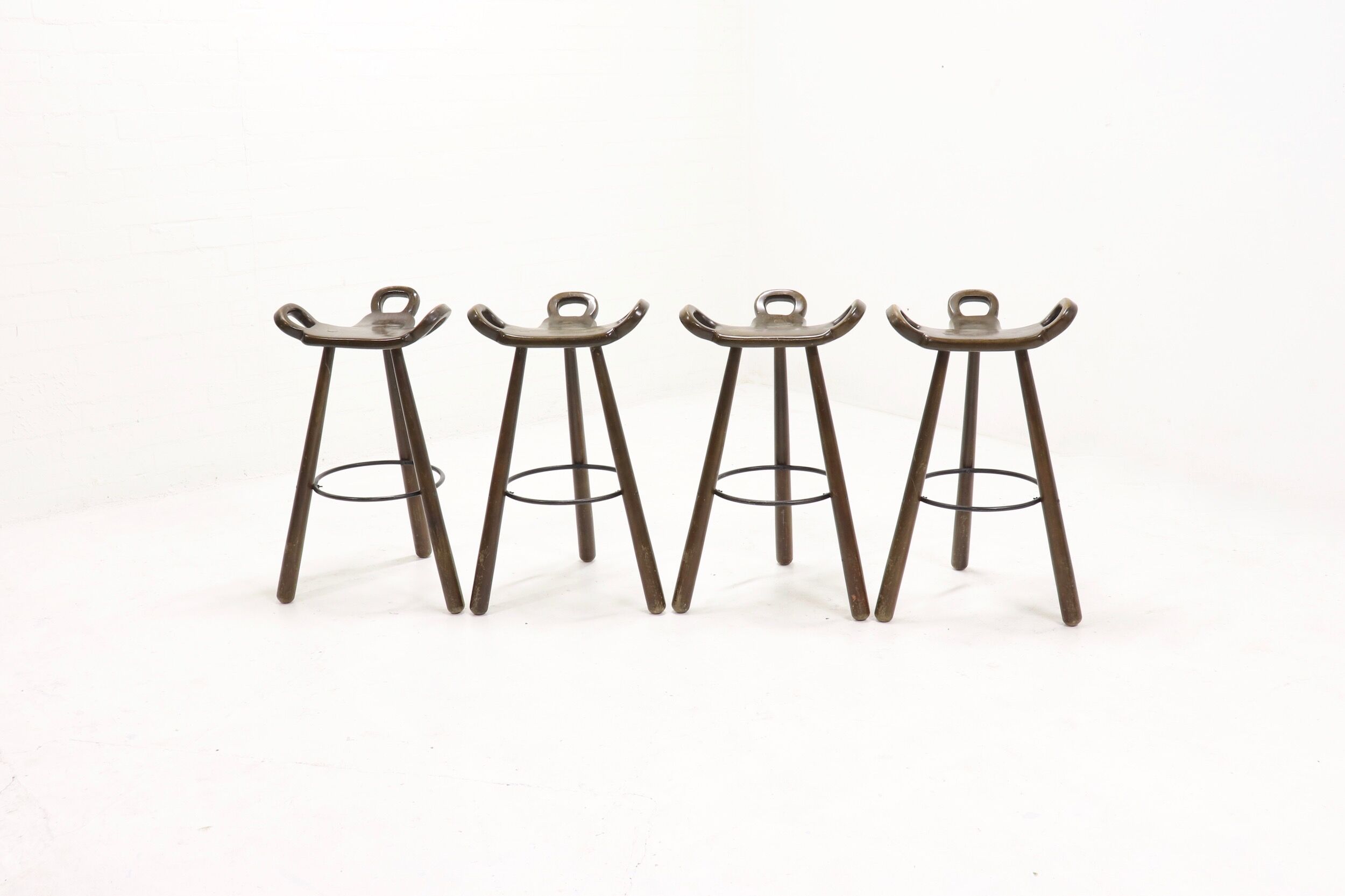 Set of 4 brutalist spanish marbella bar stools, 1950