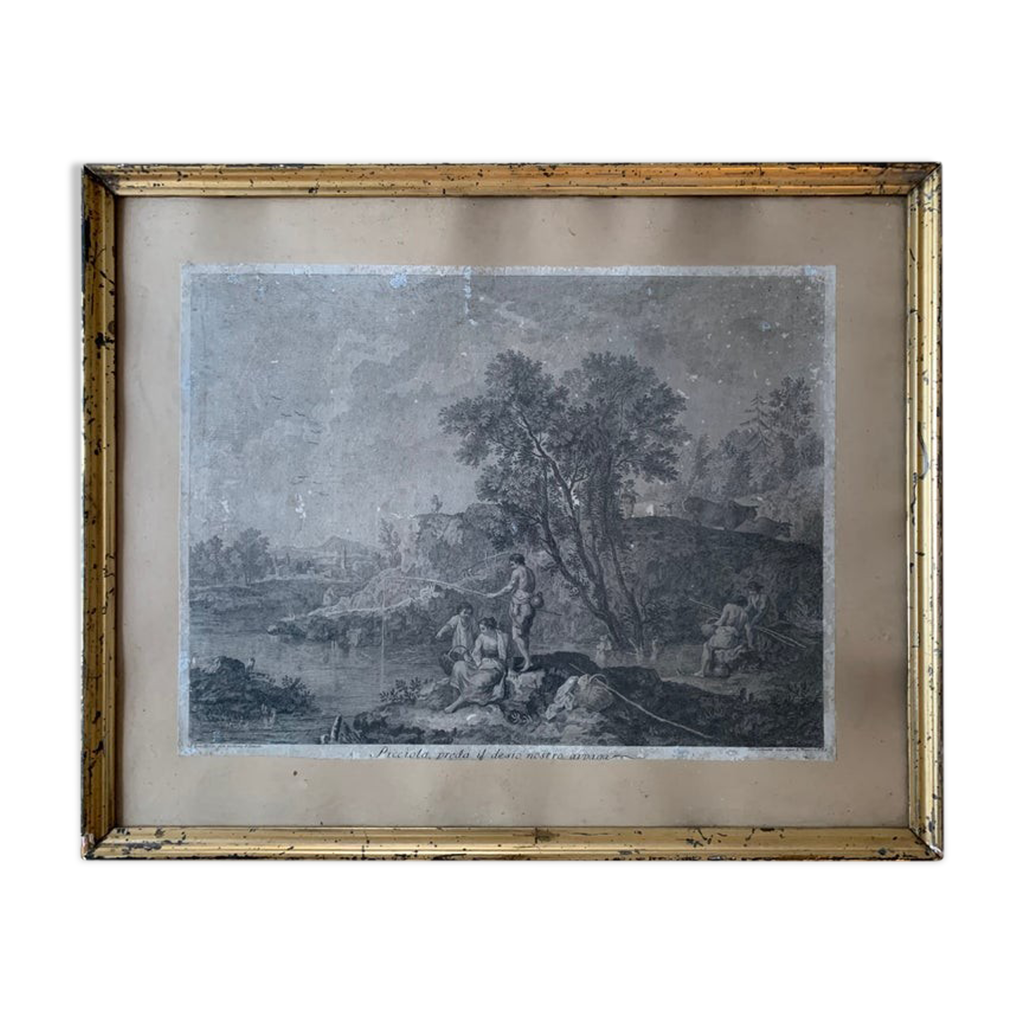 Francesco Zuccarelli, scène de pêche, gravure, XVIIIème siècle Selency