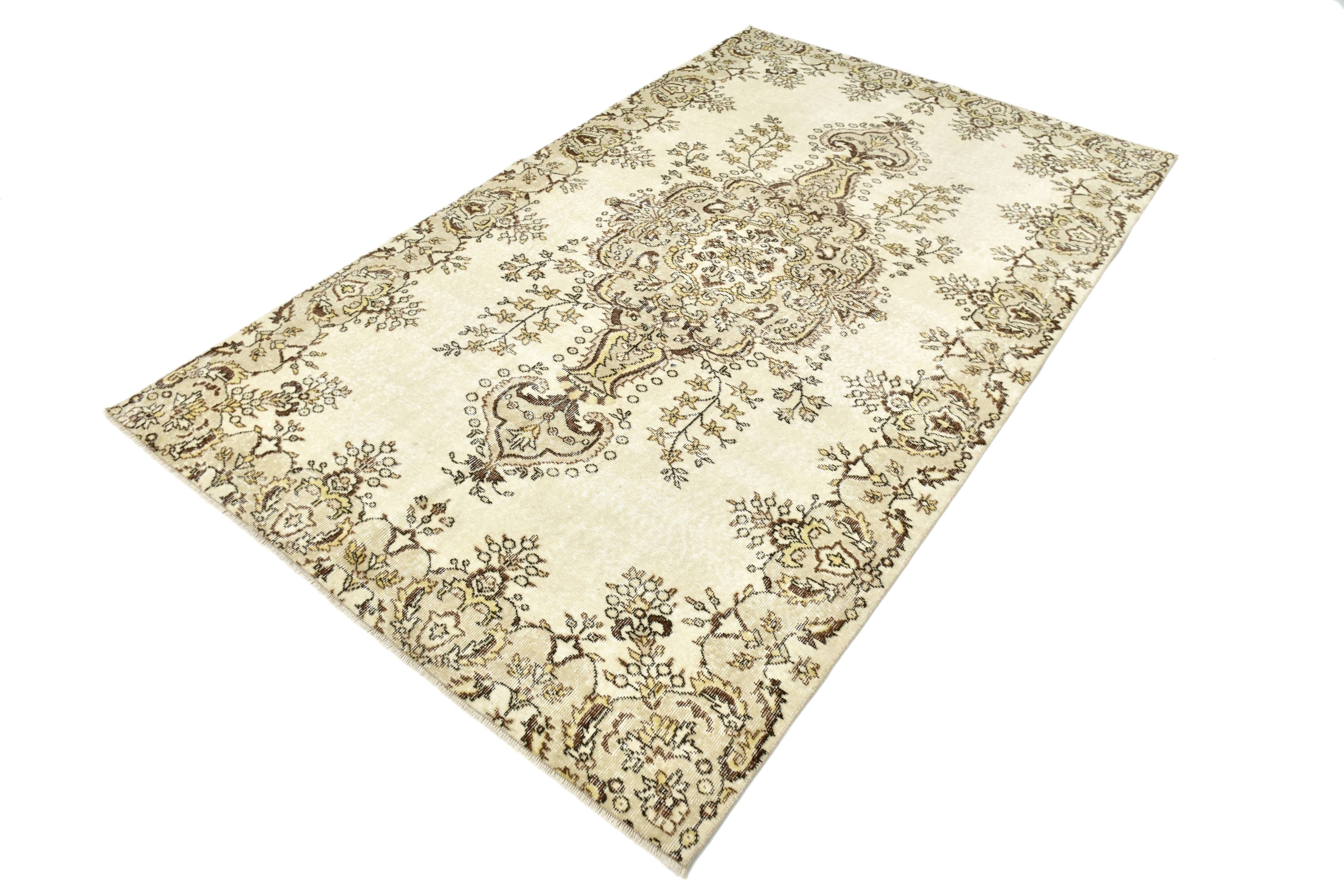 5x8 Light Yellow & Green Vintage Turkish Rug, 162x259Cm